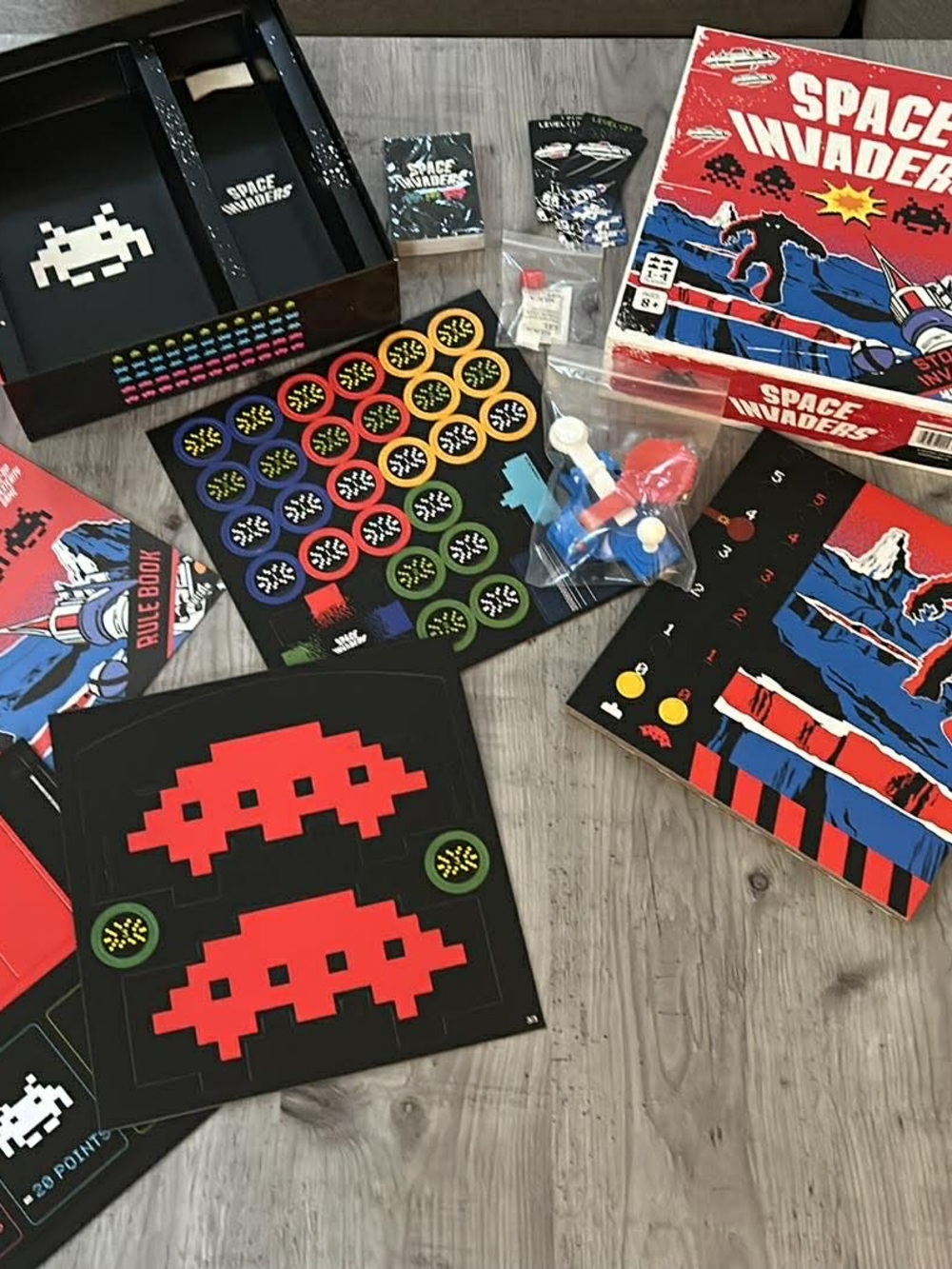 Space Invaders Retro Board Game Set - Red, Black, Blue